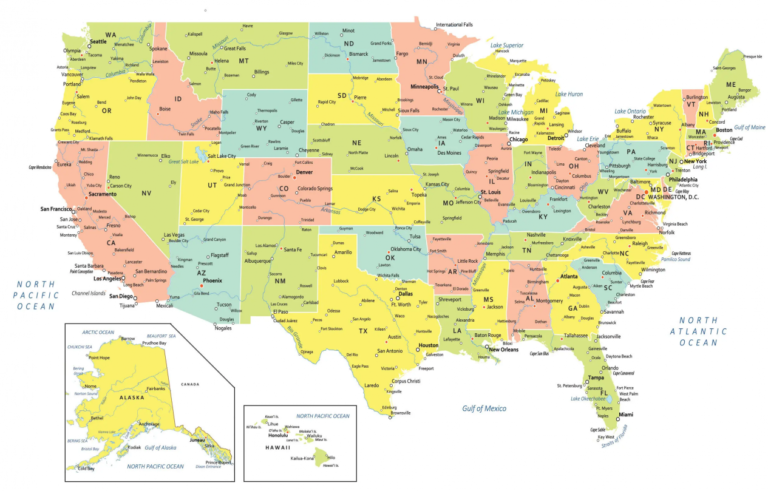 USA Map States Cities